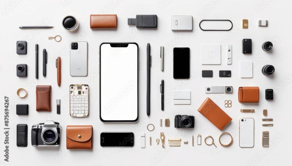 Poster phone display computer technology white business blank realistic mockup background vector tablet scr