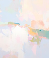 Obraz premium Soft Pastel Painting with Light Pink, Yellow, and Sky Blue, Abstract Dreamy Landscape