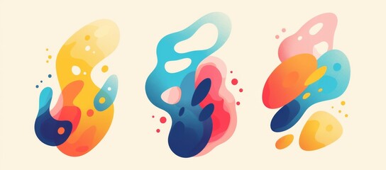 Three colorful abstract shapes in the shape of footprints, symbolizing movement and energy. Vector illustration on a white background