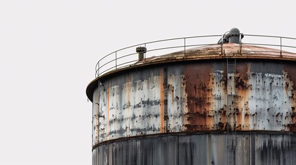 Ultra-high-definition image of a series of mineral oil storage tanks, isolated on a white background, shot with Nikon D850 in 32k UHD using focus stacking