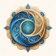 a painting of a blue and gold flower