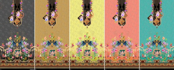 Indian Suit Kurtid Digital Design Motif Flower Colorful Stock Illustration Pakistani Kurti