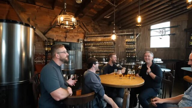 Friends Enjoying Drinks at a Brewery Restaurant Generative AI - Powered by Adobe