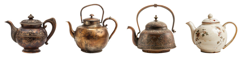 Old teapot, Isolated, PNG set