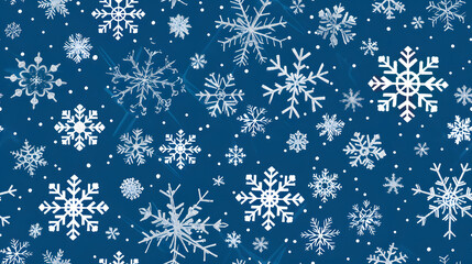 A seamless pattern featuring white snowflakes on a dark blue background. The festive and winter-themed design is perfect for holiday decorations, wrapping paper, and seasonal projects.
