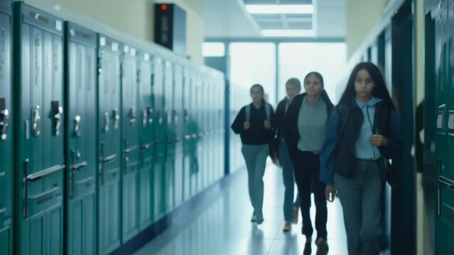 Students Rushing to Class in School Hallway Generative AI
