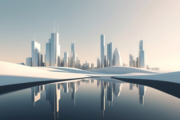 Fototapeta premium 3D rendering of skyline of future city abstract geometric tower building