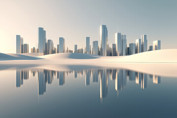 Fototapeta premium 3D rendering of skyline of future city abstract geometric tower building