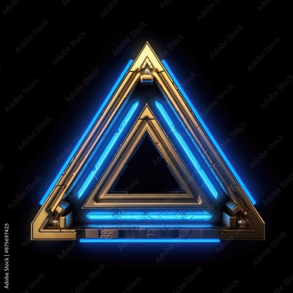 Poster abstract picture of beautiful geometric shape portal with digital style neon light reflecting set al