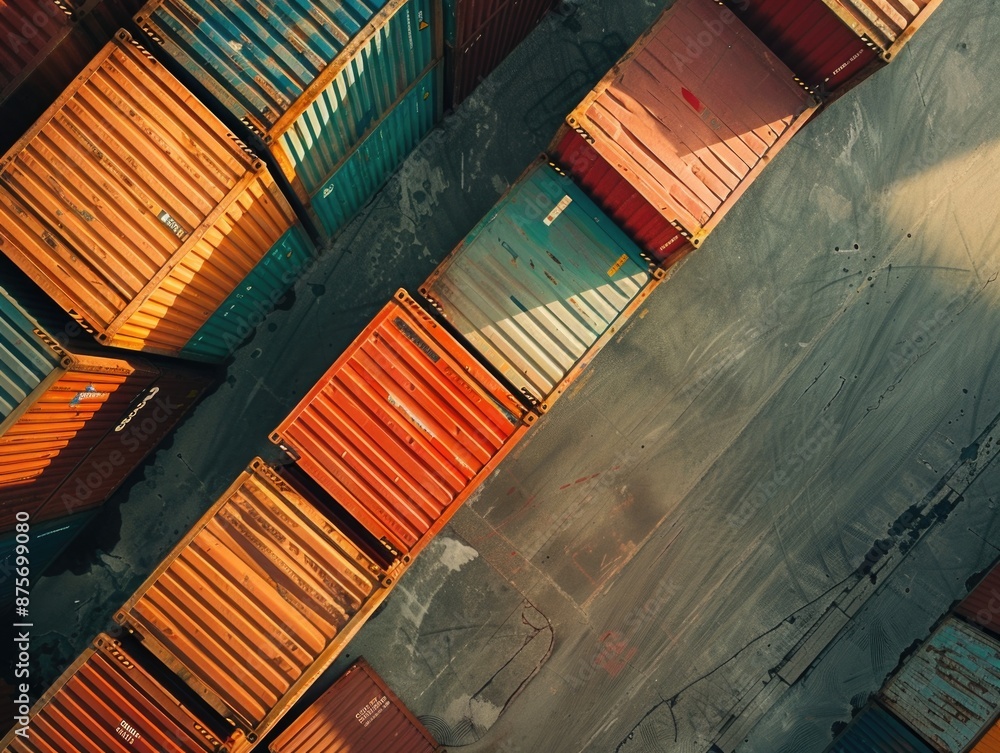 Canvas Prints cargo containers stacked aerial view