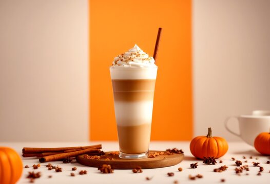 milk latte glass orange decoration background tall