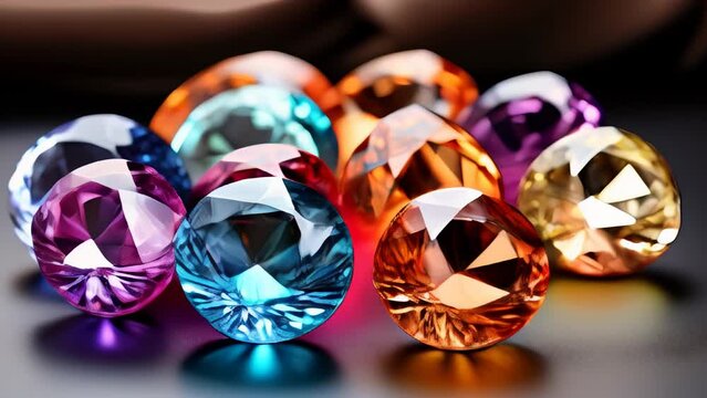 Colorful gemstones on black surface