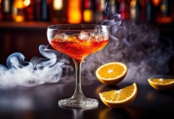 Naklejka premium elegant cocktail shots smoke effects stylish creative drink, beautiful, captivating, charming, classy, cool, dapper, dazzling, decoration, delightful