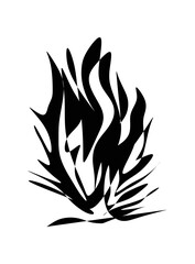 Silhouette of fire illustration in black and white.
