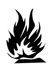 Silhouette of fire illustration in black and white.
