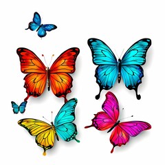 Colorful butterflies flying on white background, AI Generated