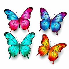 Obraz premium Colorful butterflies flying on white background, AI Generated