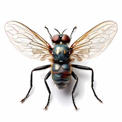 Top view of fly on white background, AI Generated