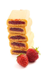 Strawberry Flavored Bar Cookies Isolated on a White Background
