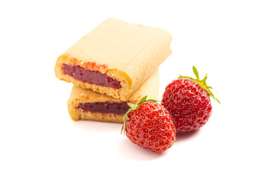 Strawberry Flavored Bar Cookies Isolated on a White Background