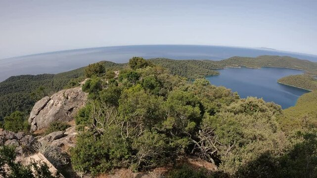 Panoramic view of two saltwater lakes in Mljet National Park, Croatia