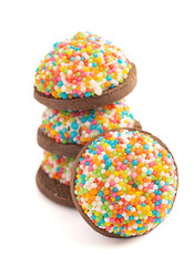 Chocolate Cookie Topped with Marshmallow and Rainbow Colored Sprinkles
