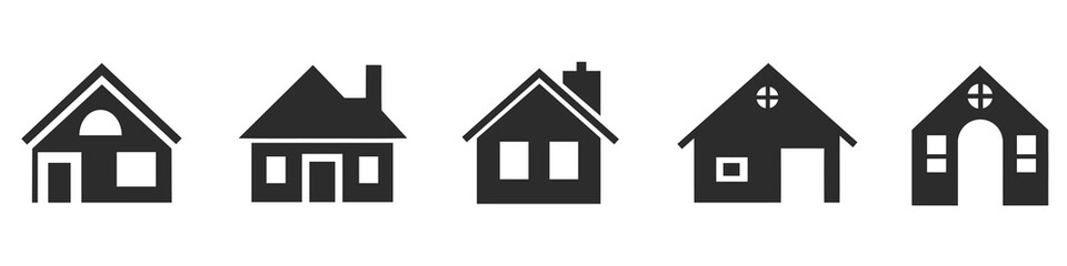 House Icon Set. Set of real estate objects and houses black icons. Home symbol collection