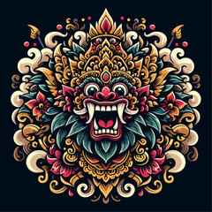 Balinese barong vector logo illustration