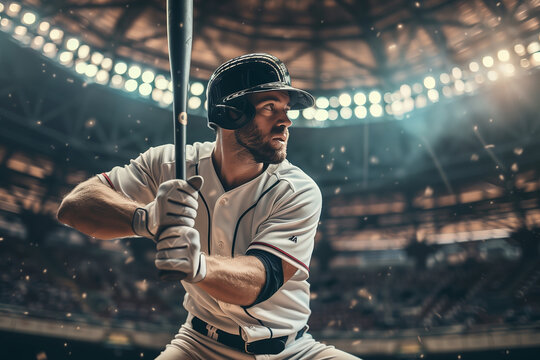  baseball player is holding a bat and wearing a helmet. The image has a mood of excitement and anticipation, as the player is ready to swing at the ball