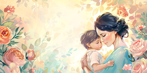 Embracing Motherhood: The Beautiful Bond Between a Mother and Child in a Floral Wonderland, Mothers hold their children's hands for a short while, but their hearts forever