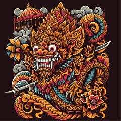 Balinese barong vector logo illustration