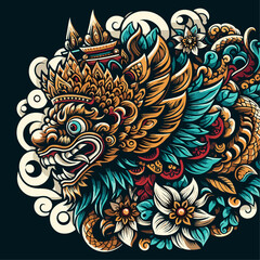 Balinese barong vector logo illustration