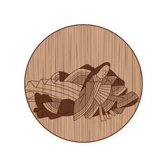 木彫り風円形百人一首　右近