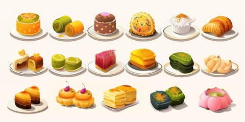 Various Cakes on Plates
