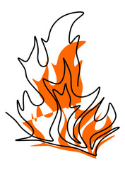  Illustration of a fire with a black outline and orange splash.