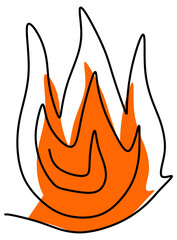  Illustration of a fire with a black outline and orange splash.