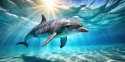 Obraz premium A beautiful dolphin swimming gracefully in the ocean , dolphin, marine life, aquatic, nature, wildlife, ocean, water