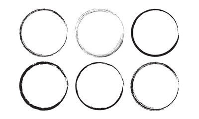 Hand drawn circle line sketch set. Circular vector image. Hand drawn circle with doodle patterns. Vector brush strokes circles of paint on white background.