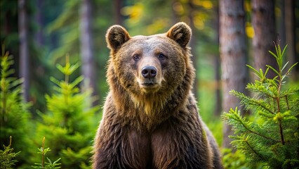 Fototapeta premium Close-up of a bear standing in a forest , wildlife, animal, nature, wildlife photography, forest, brown bear