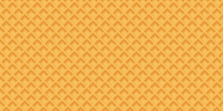 Abstract wafer 3D seamless pattern yellow brown colors illustration. Ice cream cone texture rectangle background. Waffle graphic pattern.