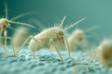 Close-up Macro Shot of Dust Mites on Mattress Cover - Allergen Documentary.
