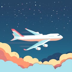 2. **Airplane in the sky, travel adventure, flat design illustration**