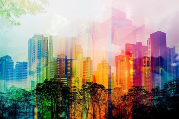 Obraz premium Urban Oasis: A Blend of Nature and Architecture Modern City Nature Integration Urban GreenSpaces