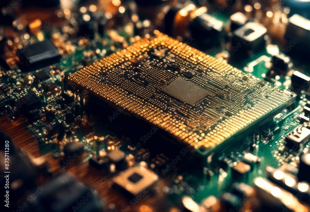 Poster motherboard integrated microchip circuit technology computer board digital chips science processor