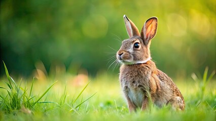 Brown rabbit with soft fur sitting in a grassy field , rabbit, brown, animal, fluffy, cute, wildlife, nature, hare, mammal, Easter
