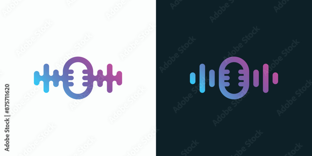 Poster sound wave vector logo design with a microphone in the middle in a modern, simple, clean and abstrac