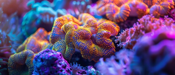 Obraz premium Vibrant Underwater Coral Reef with Colorful Marine Life in a Tropical Ocean Ecosystem