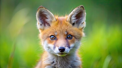 Fototapeta premium Adorable young fox cub with fluffy fur and curious eyes, fox, cute, cub, wildlife, young, animal, fluffy, fur, adorable, small