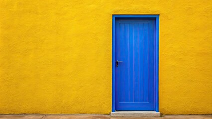 Blue door standing out in a bright yellow wall, blue door, yellow wall, contrast, unique, vivid, colorful