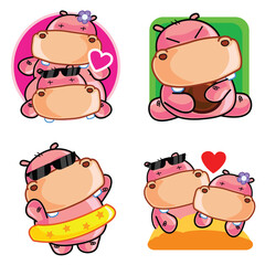 set of funny Hippo cartoon animals